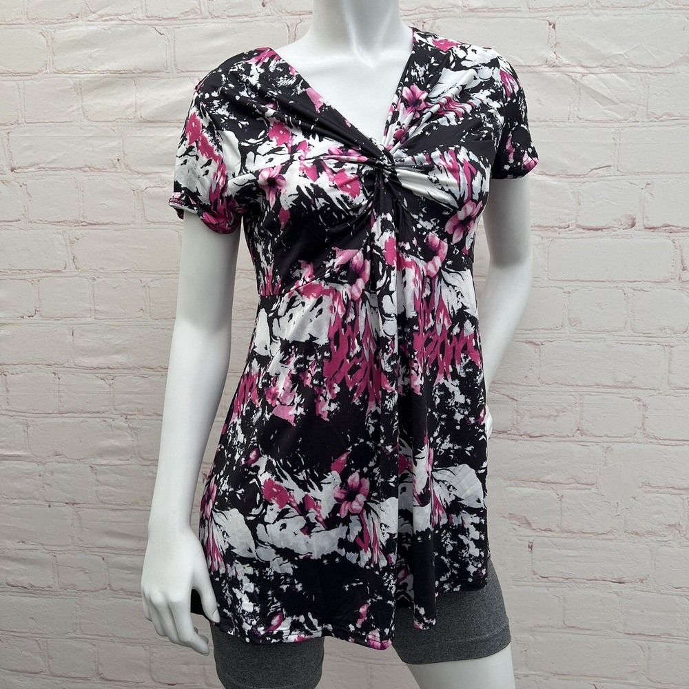 Sysea Women's  V-Neck Short Sleeve Twist-Knot Shirt Multicolor T shirt Size S